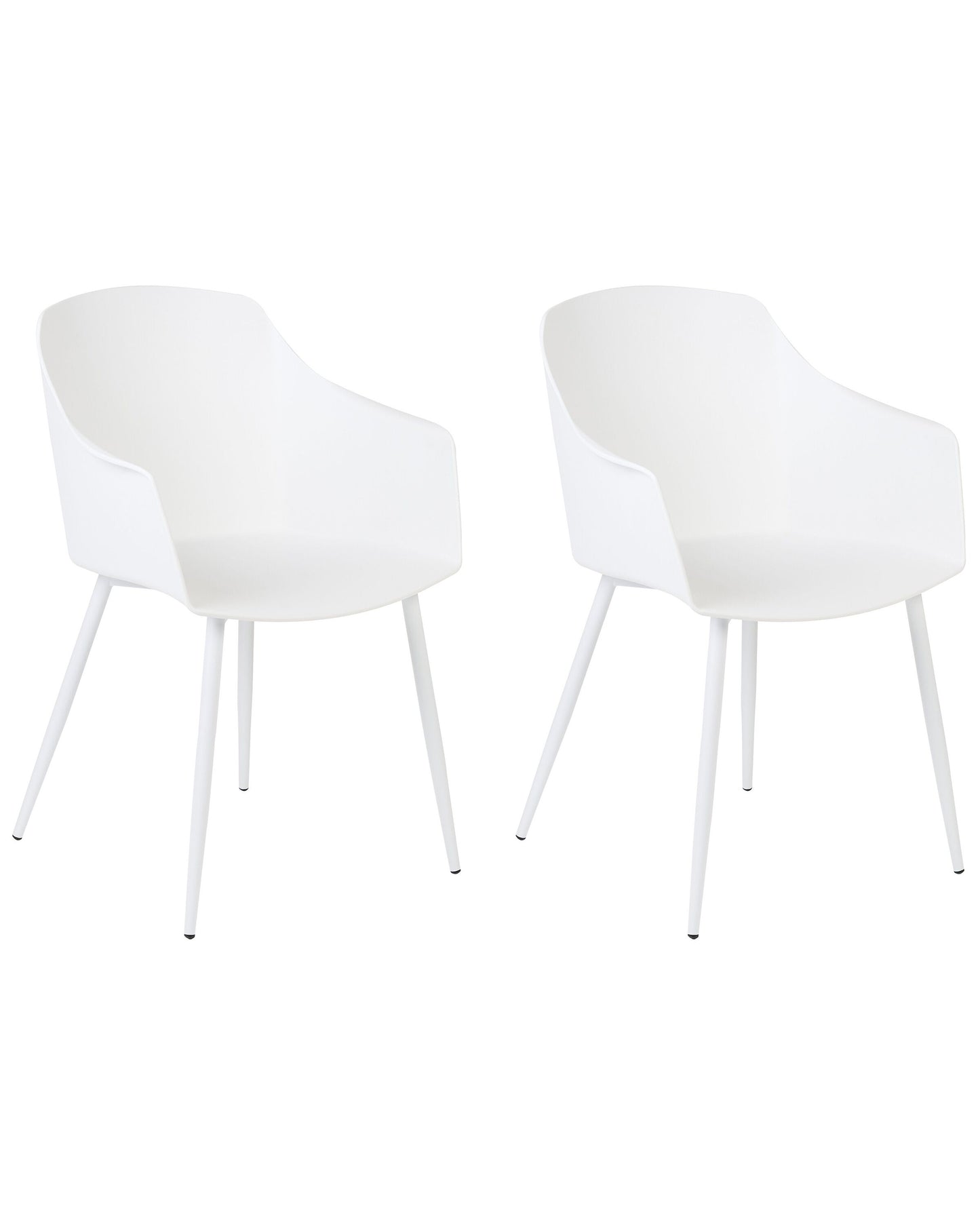 Set Of 2 White Plastic Dining Chairs With Armrests