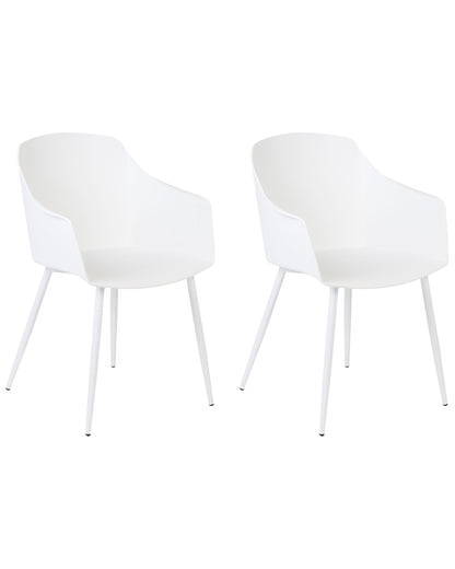 Set Of 2 White Plastic Dining Chairs With Armrests