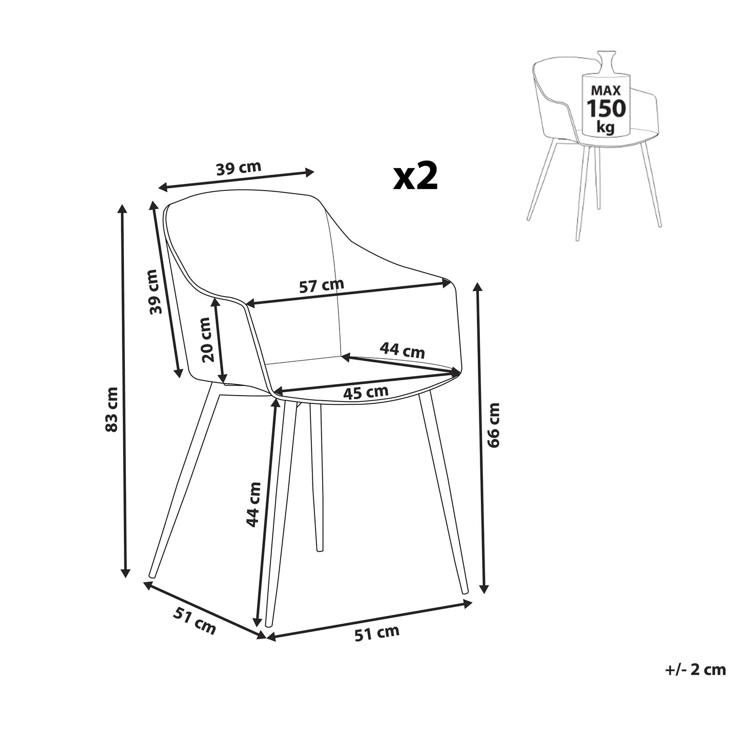 Set Of 2 White Plastic Dining Chairs With Armrests