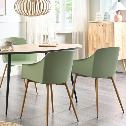 Light Green Plastic Dining Chairs Set Of 2 With Armrests Minimalist Living Room Kitchen Furniture