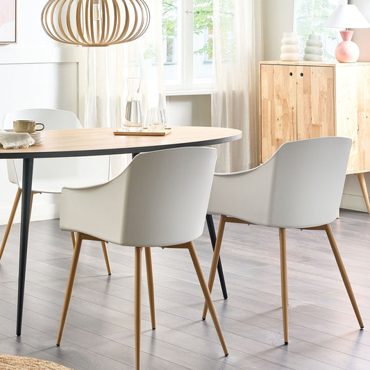Set Of 2 Light Green Plastic Dining Chairs With Armrests