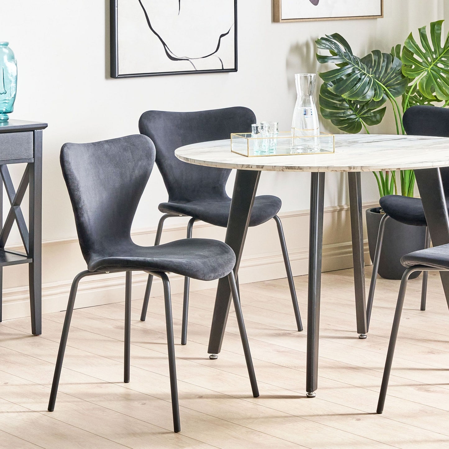 Set Of 2 Black Armless Dining Chairs With Metal Legs