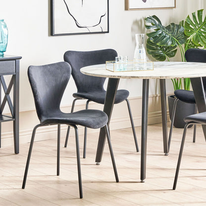 Set Of 2 Black Armless Dining Chairs With Metal Legs