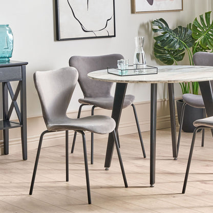 Velvet Dining Chairs Set Of 2 Light Grey Black Metal Legs