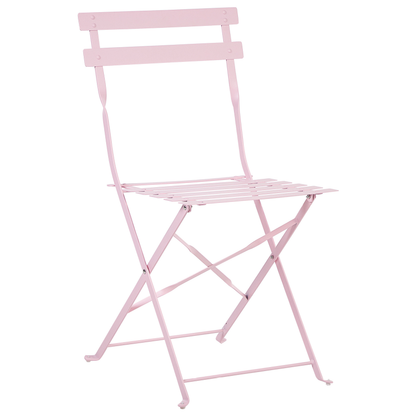Pastel Pink 3 Piece Bistro Set Folding Metal Chairs Table