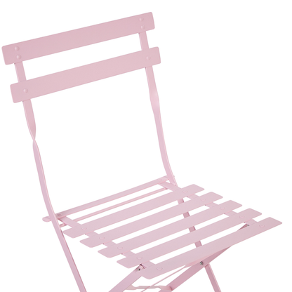 Pastel Pink 3 Piece Bistro Set Folding Metal Chairs Table