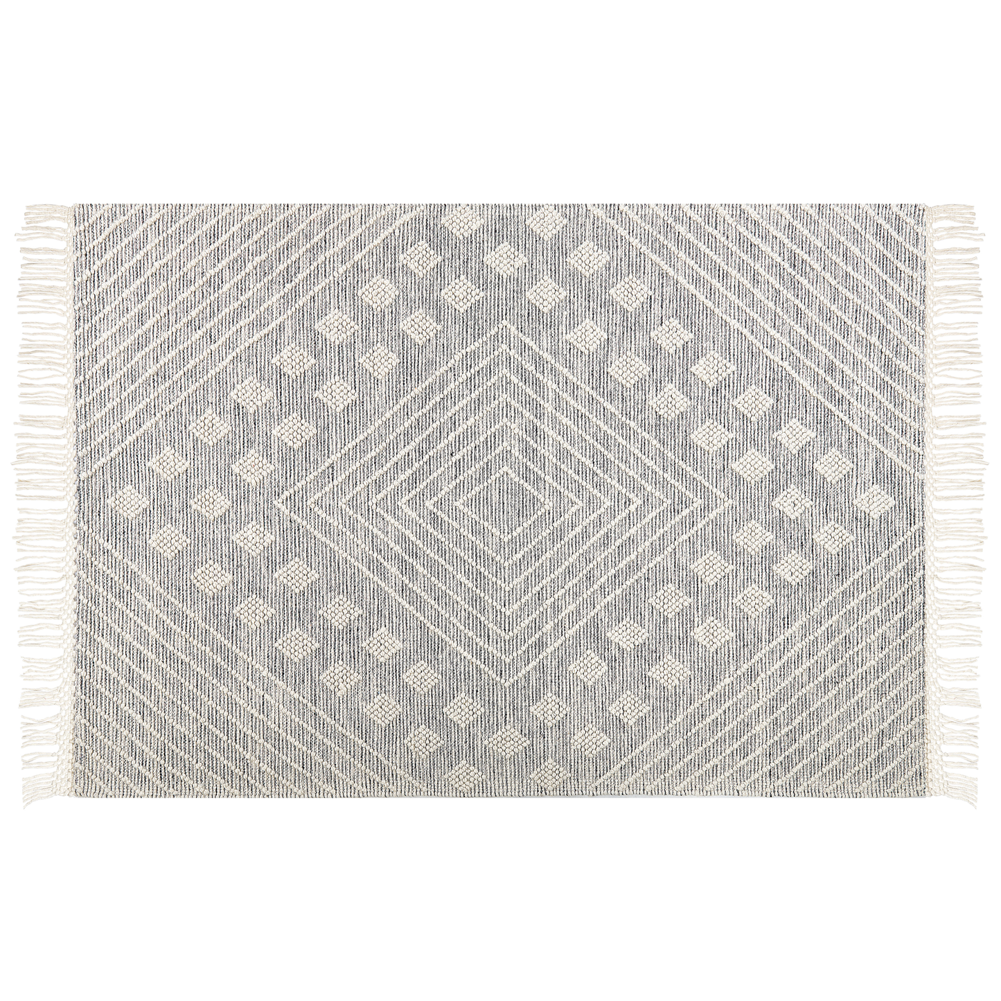 Nordic Loom Handwoven Wool Area Rug White Grey Geometric Pattern 160 x 230cm Scandinavian Living Room