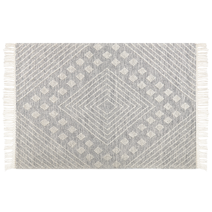 Nordic Loom Handwoven Wool Area Rug White Grey Geometric Pattern 160 x 230cm Scandinavian Living Room