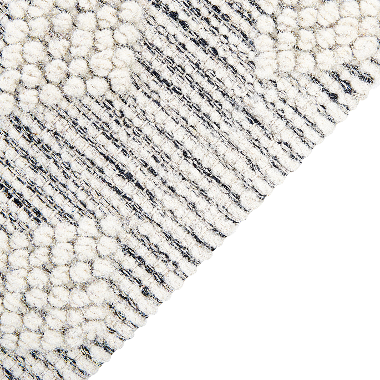 Nordic Loom Handwoven Wool Area Rug White Grey Geometric Pattern 160 x 230cm Scandinavian Living Room