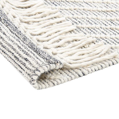 Nordic Loom Handwoven Wool Area Rug White Grey Geometric Pattern 160 x 230cm Scandinavian Living Room