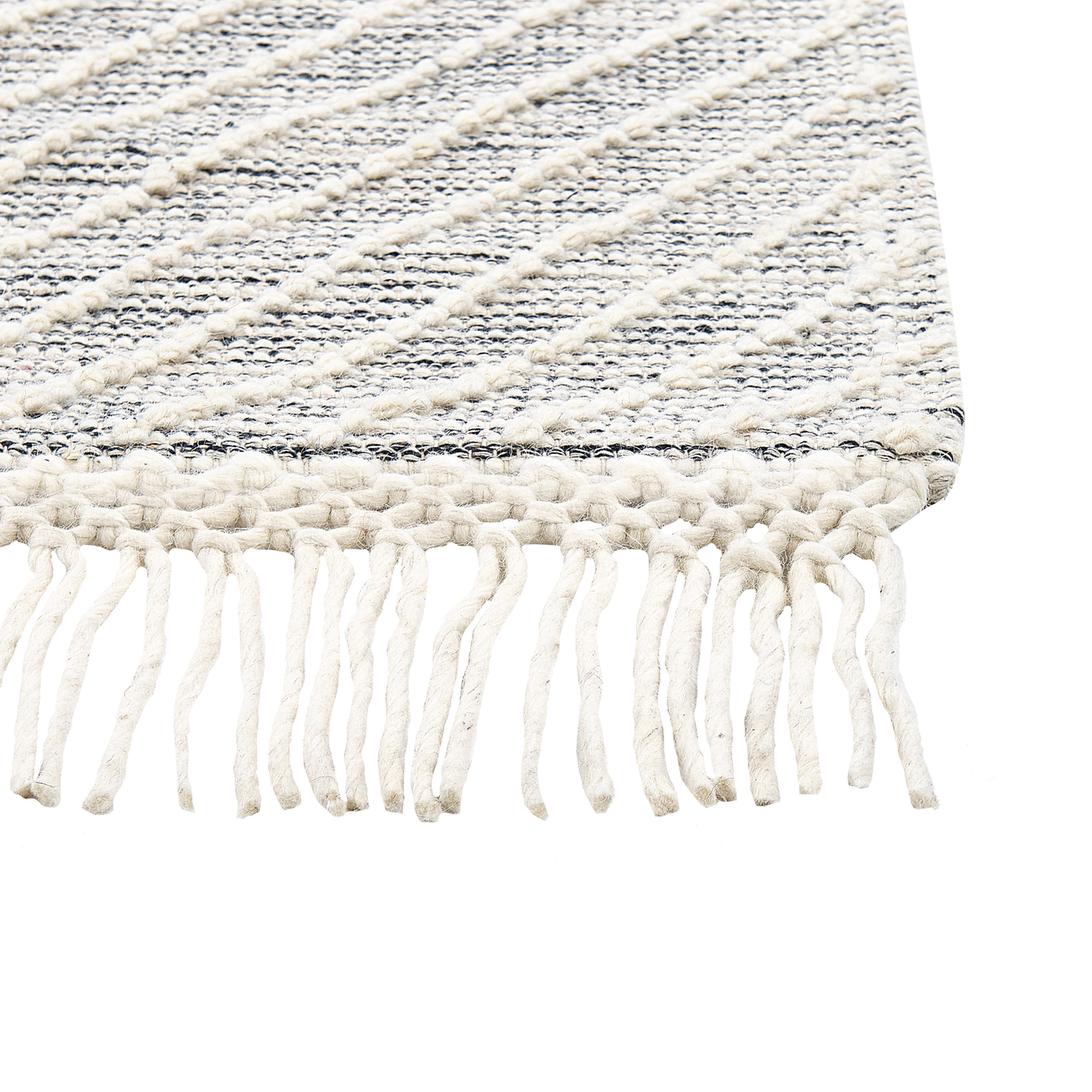 Nordic Loom Handwoven Wool Area Rug White Grey Geometric Pattern 160 x 230cm Scandinavian Living Room