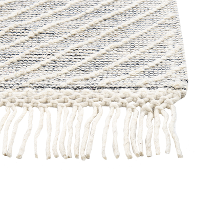 Nordic Loom Handwoven Wool Area Rug White Grey Geometric Pattern 160 x 230cm Scandinavian Living Room