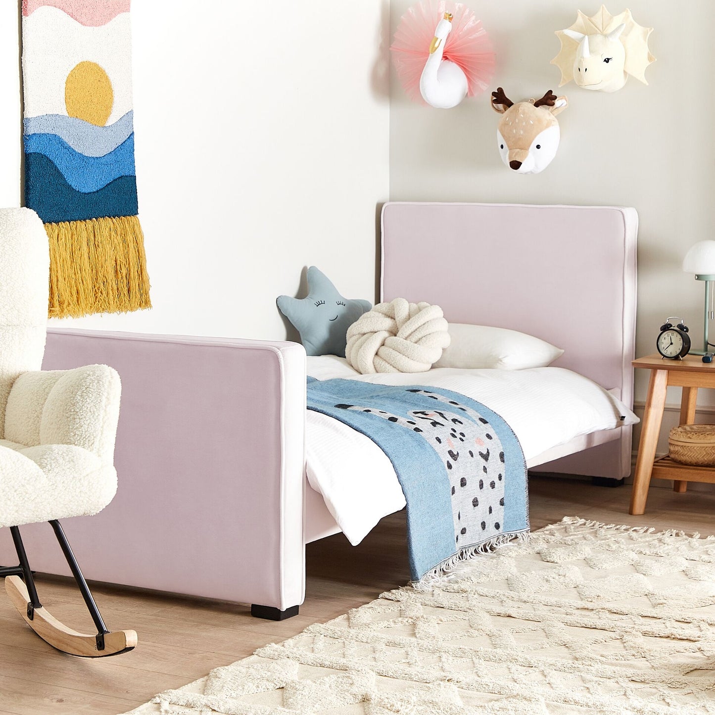 Pink Velvet Upholstered Bed Frame Headboard 3Ft EU Single