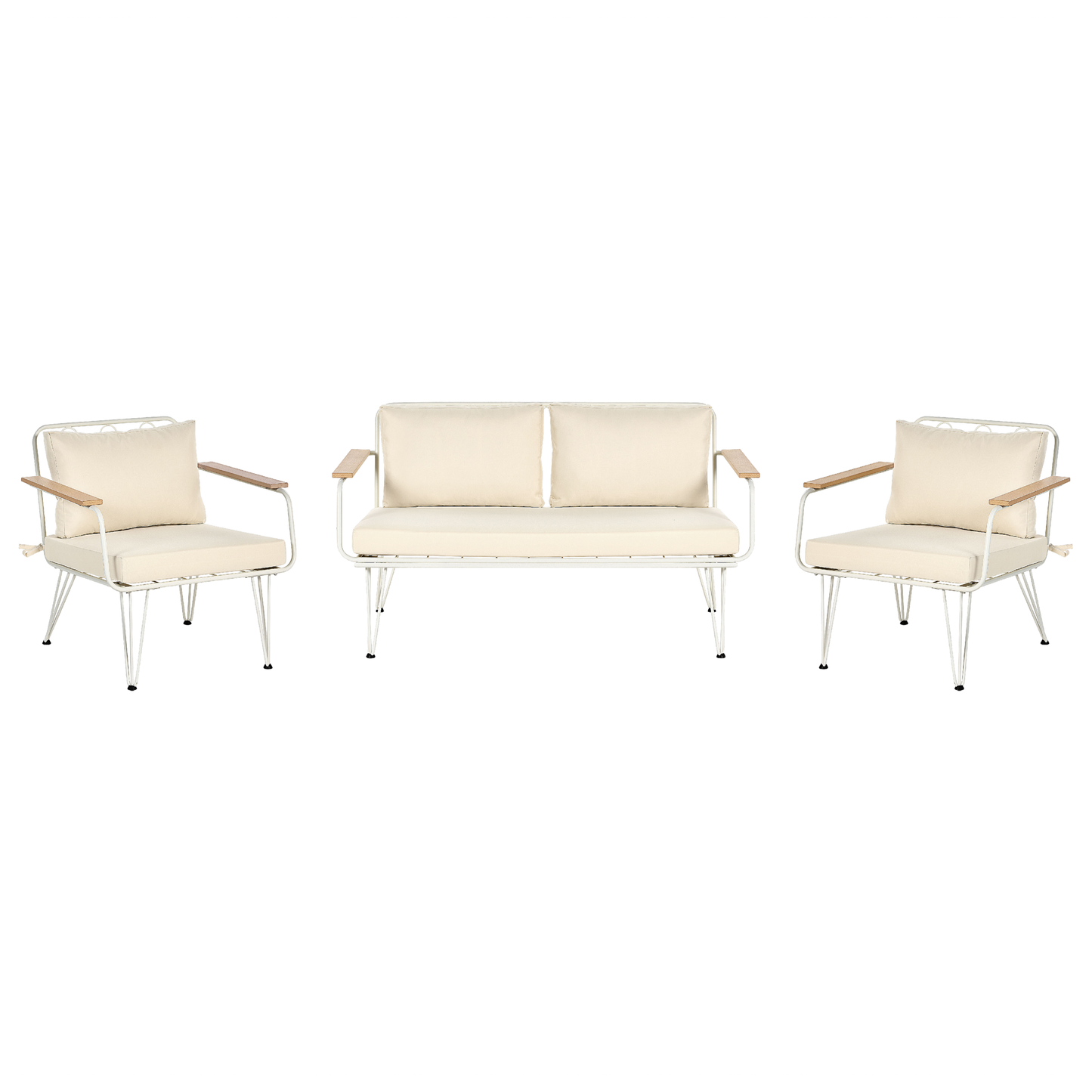 4 Seater Garden Sofa Set White Beige Cushioned Steel Frame