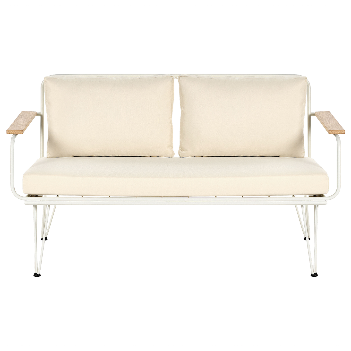 4 Seater Garden Sofa Set White Beige Cushioned Steel Frame