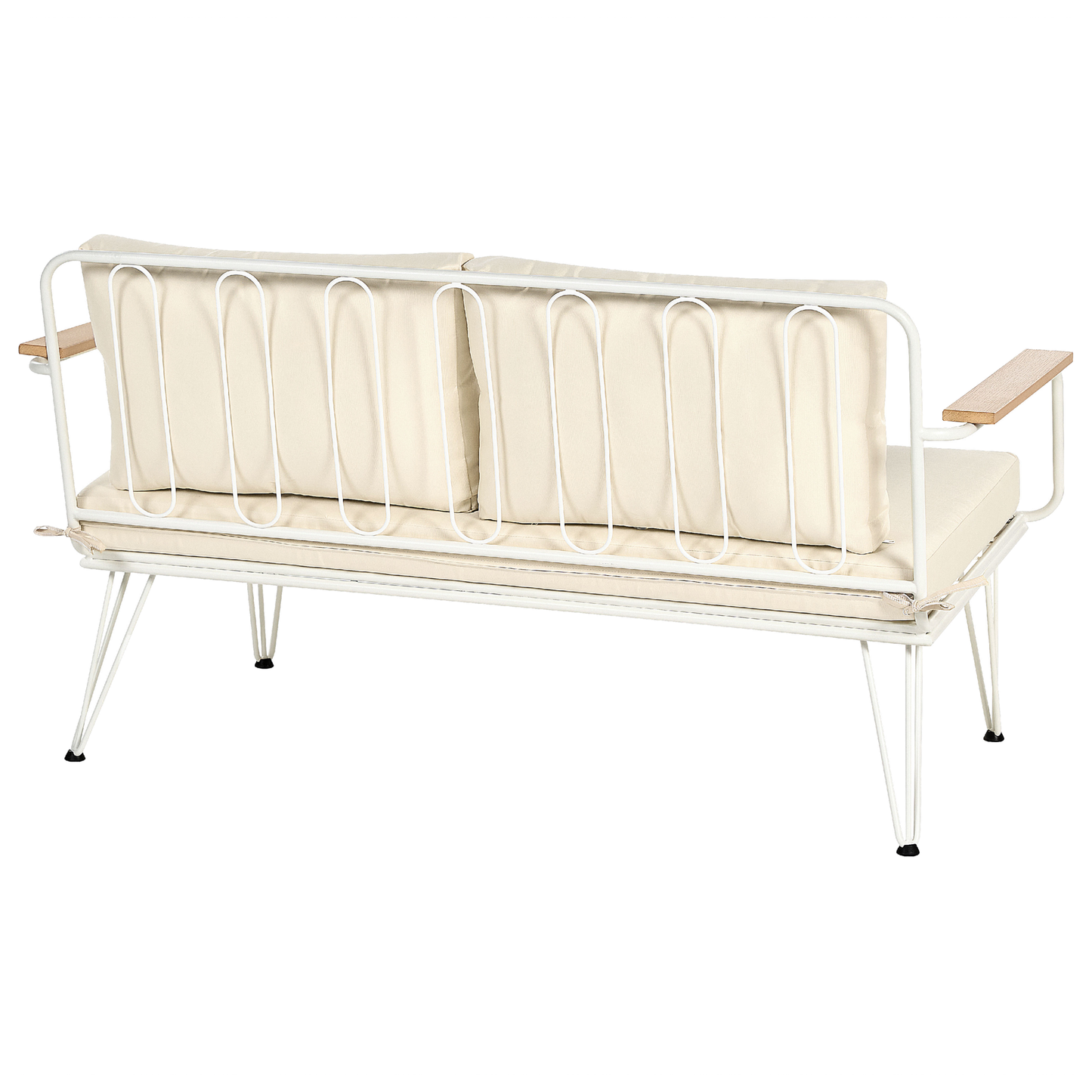 4 Seater Garden Sofa Set White Beige Cushioned Steel Frame