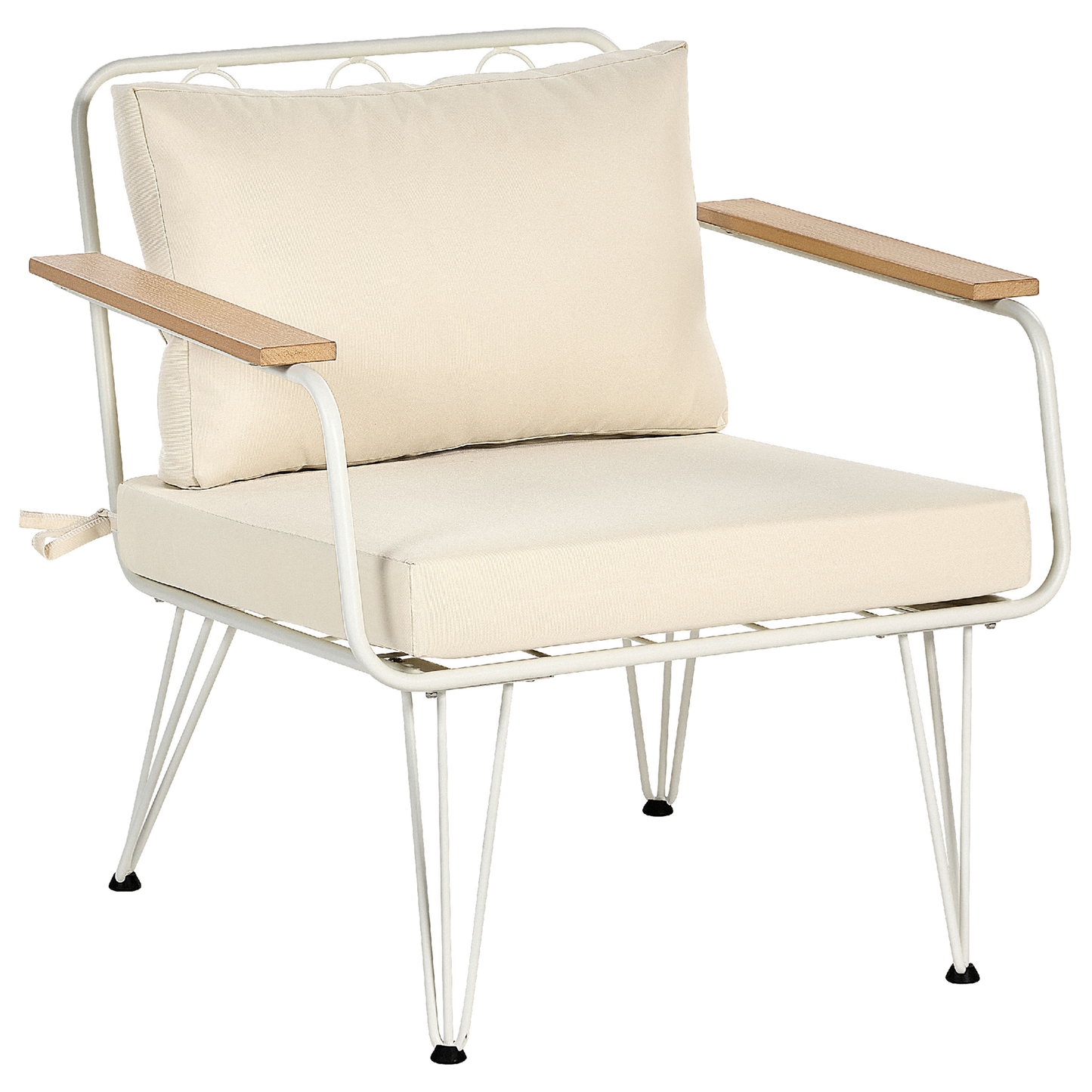 4 Seater Garden Sofa Set White Beige Cushioned Steel Frame