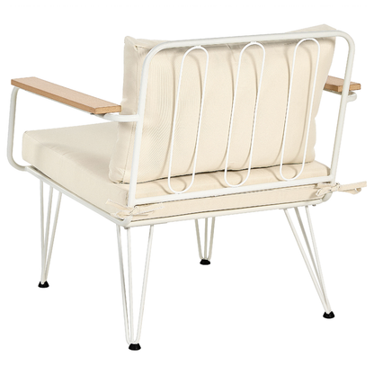 4 Seater Garden Sofa Set White Beige Cushioned Steel Frame