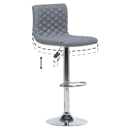 Set of 2 Bar Stools Grey Quilted Fabric Gas Lift Height Adjustable Swivel With Footrest
