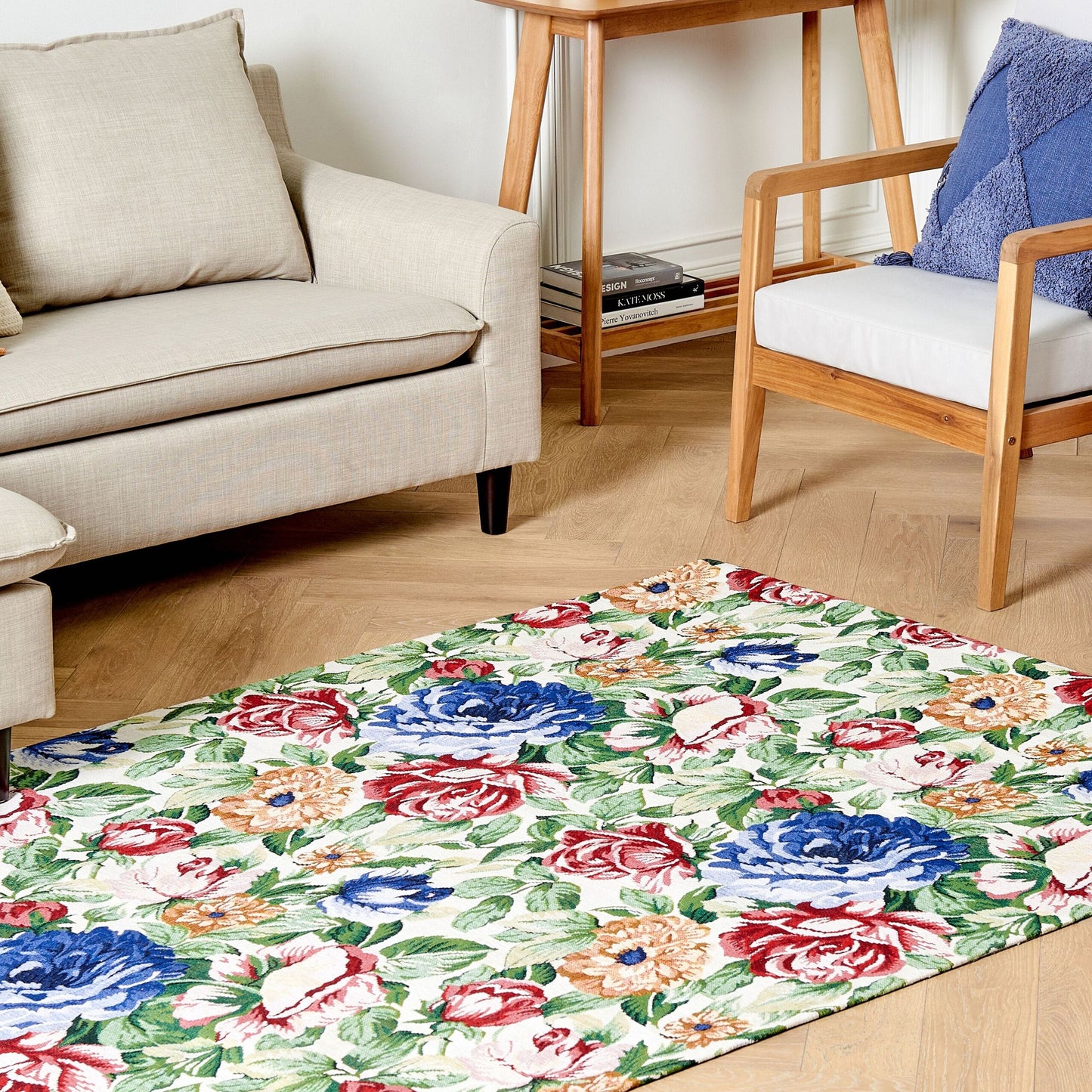 Multicolour Cotton Rug 140 x 200 Floral Weave Jacquard Boho