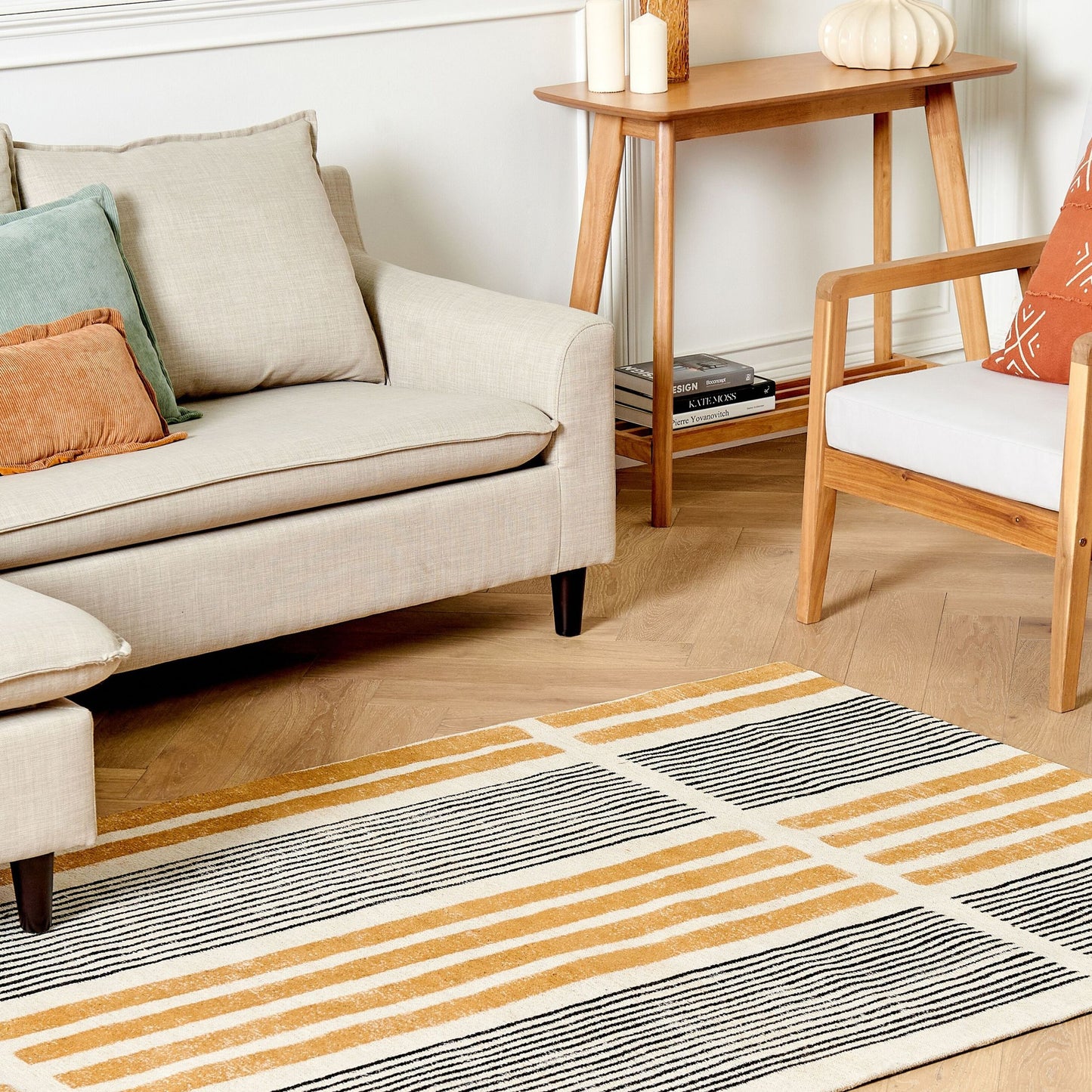 Cotton Area Rug Yellow Black 140 x 200 Flat Weave