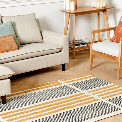 Cotton Area Rug Yellow Black 140 x 200 Flat Weave