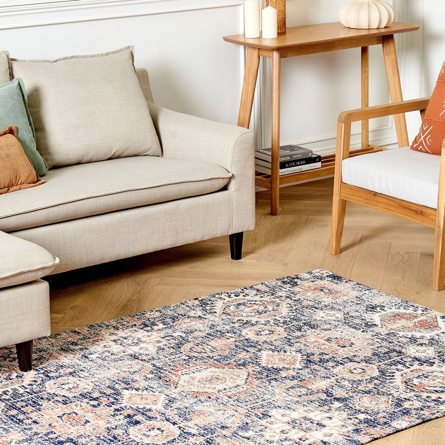 Cotton Area Rug Blue Red 140 x 200cm Rectangular Oriental Boho Hallway Rug