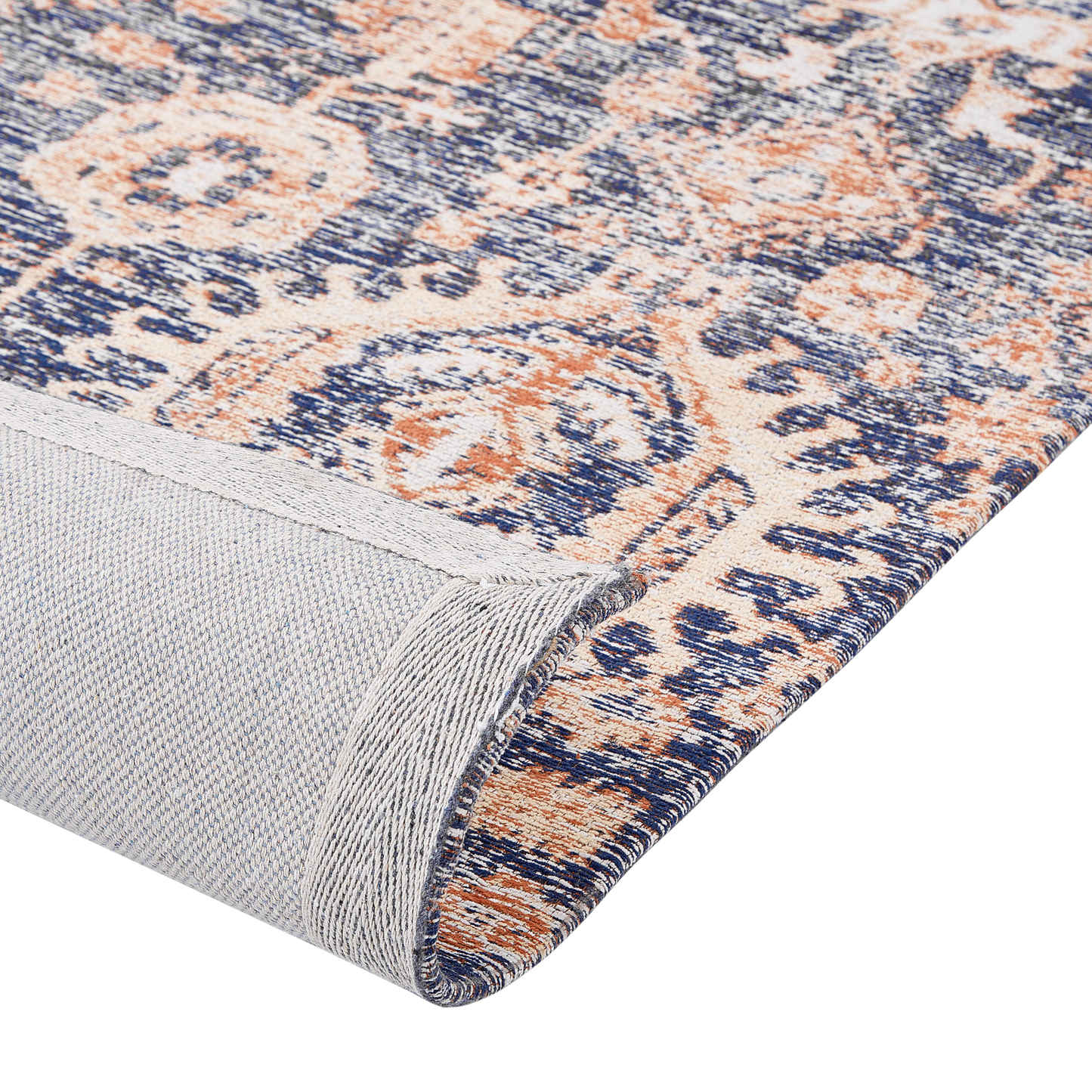 Cotton Area Rug Blue Red 140 x 200cm Rectangular Oriental Boho Hallway Rug