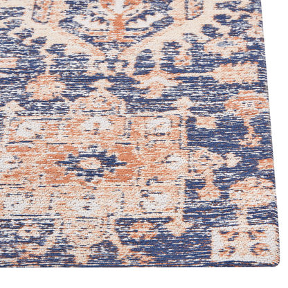 Cotton Area Rug Blue Red 140 x 200cm Rectangular Oriental Boho Hallway Rug