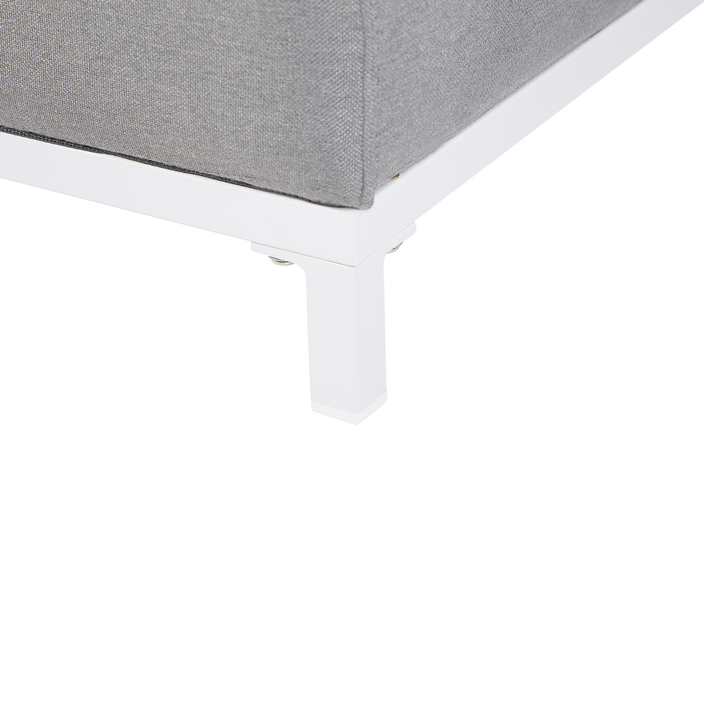 Ottoman Light Grey Polyester Upholstery With White Aluminium Legs Metal Frame Outdoor Indoor Water Resistant