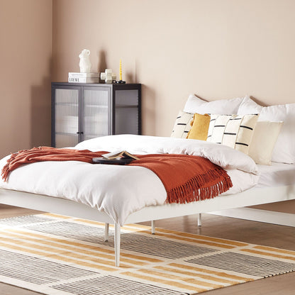 Metal Bed Frame 140 x 200 White Slats Industrial