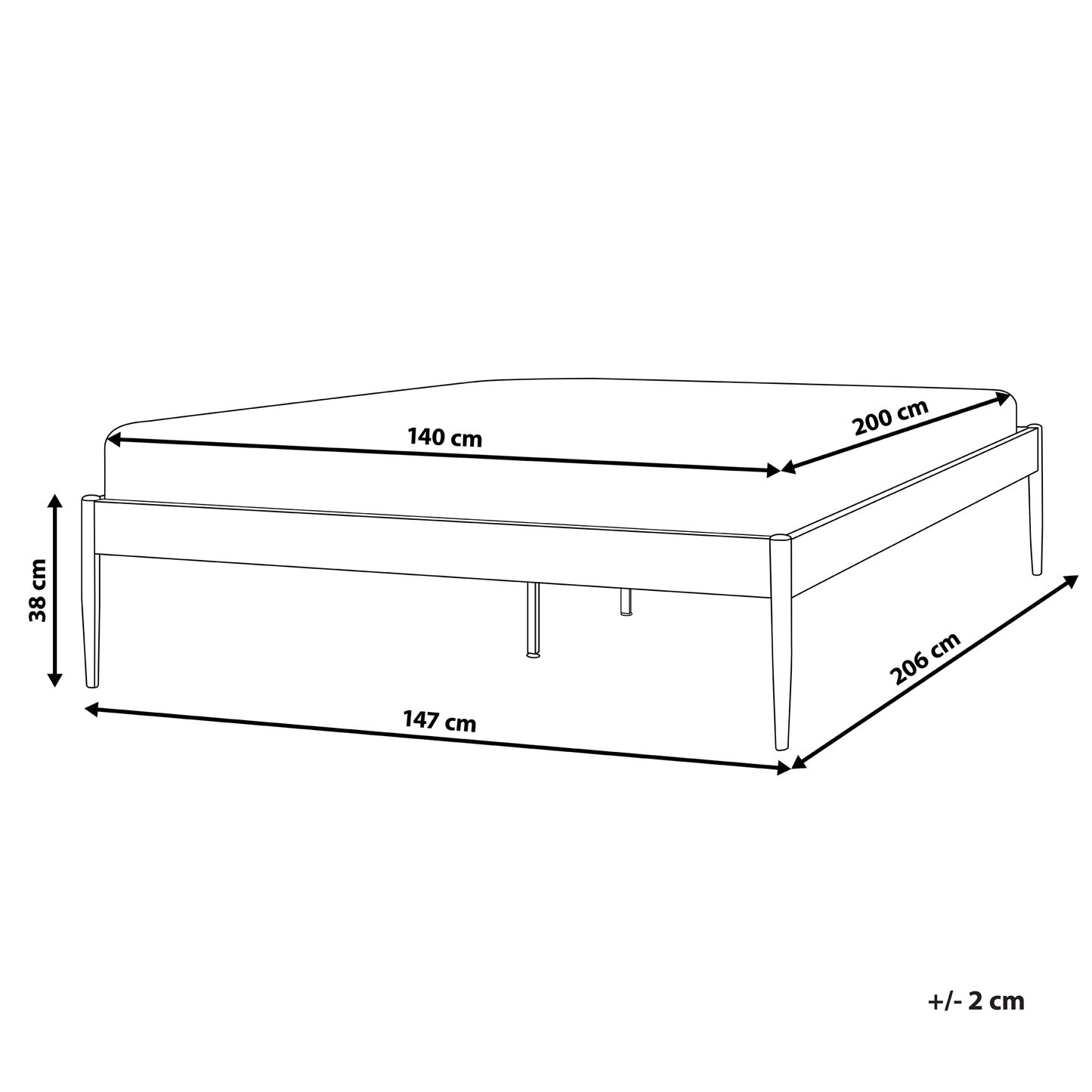 Metal Bed Frame 140 x 200 White Slats Industrial
