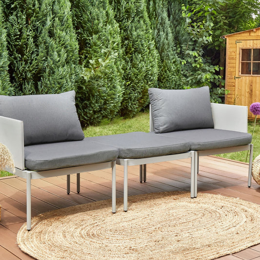 Convertible Garden Sofa Set 2 Seater Light Grey Aluminium