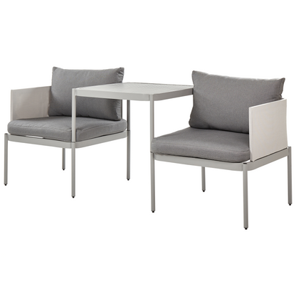 Convertible Garden Sofa Set 2 Seater Light Grey Aluminium