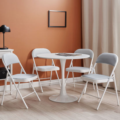 Set Of 4 Folding Chairs Light Grey Padded Seats White Frame