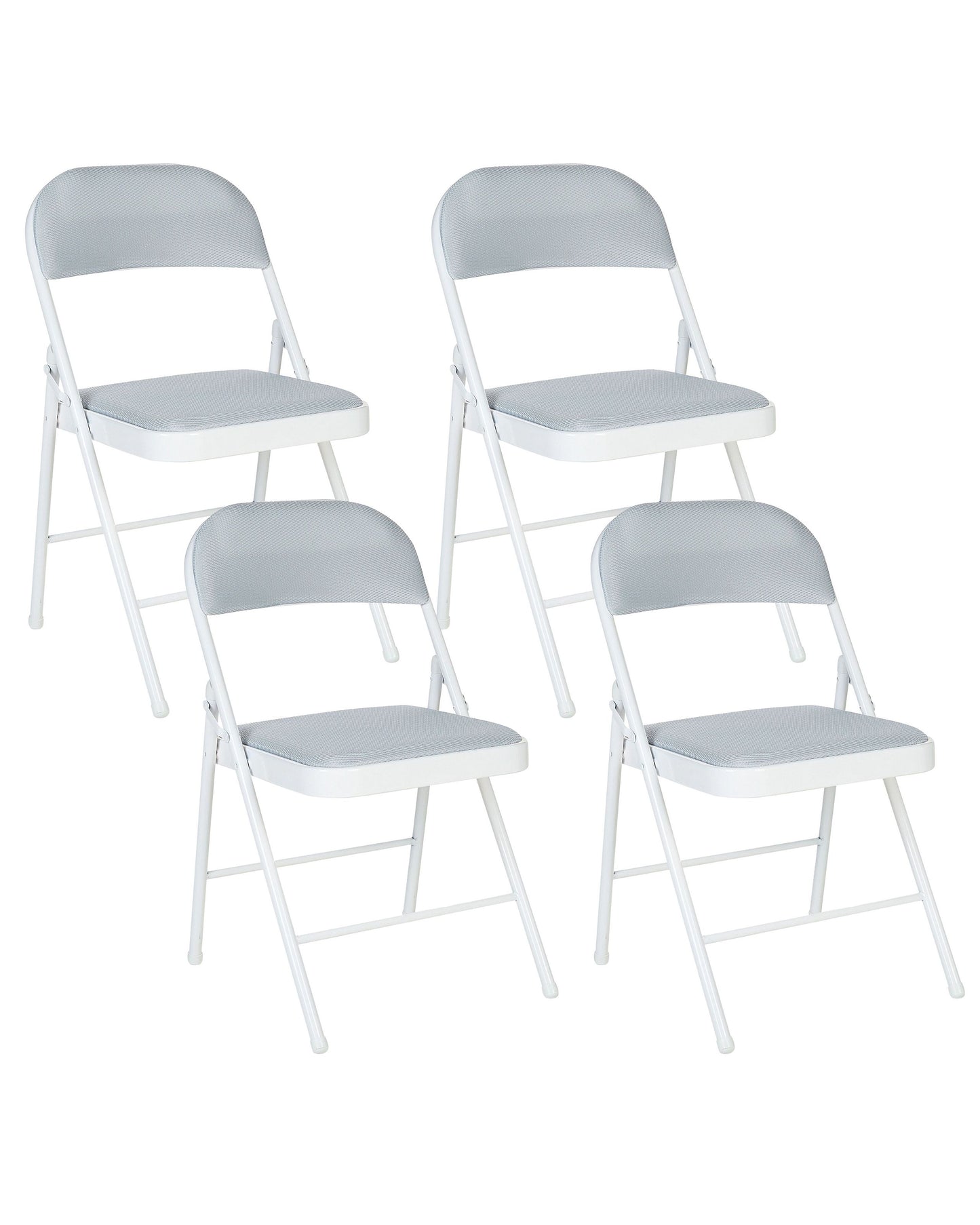 Set Of 4 Folding Chairs Light Grey Padded Seats White Frame