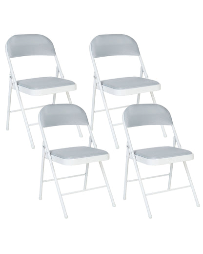 Set Of 4 Folding Chairs Light Grey Padded Seats White Frame