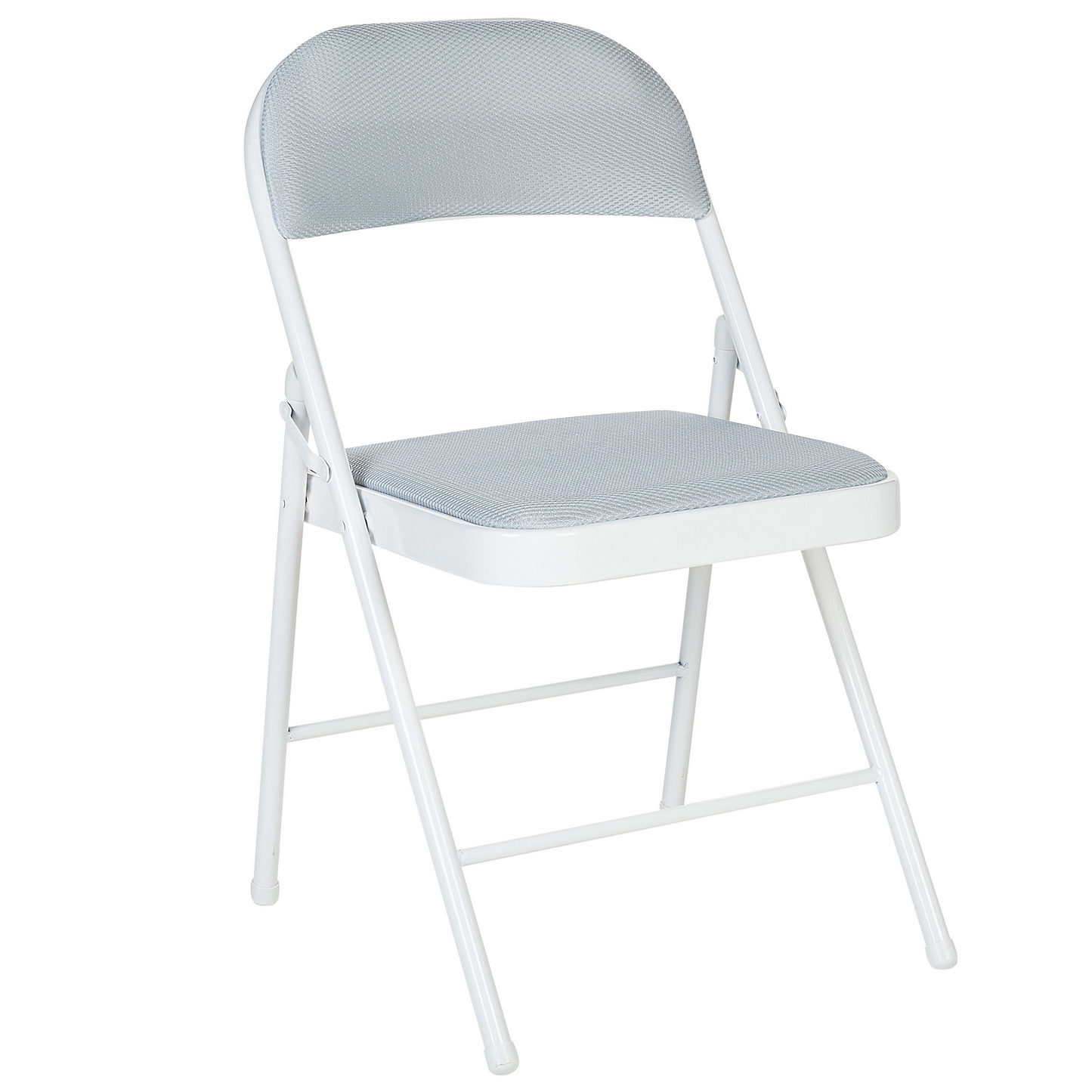 Set Of 4 Folding Chairs Light Grey Padded Seats White Frame