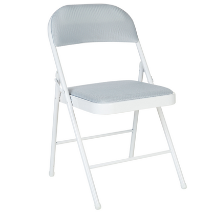 Set Of 4 Folding Chairs Light Grey Padded Seats White Frame