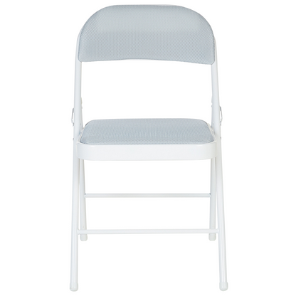 Set Of 4 Folding Chairs Light Grey Padded Seats White Frame