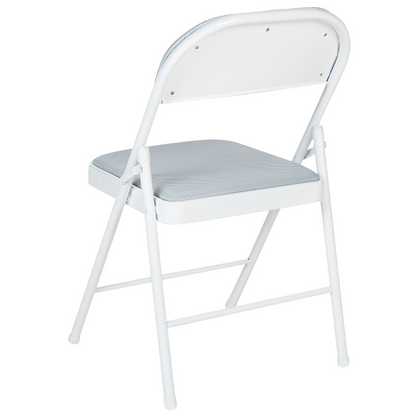 Set Of 4 Folding Chairs Light Grey Padded Seats White Frame