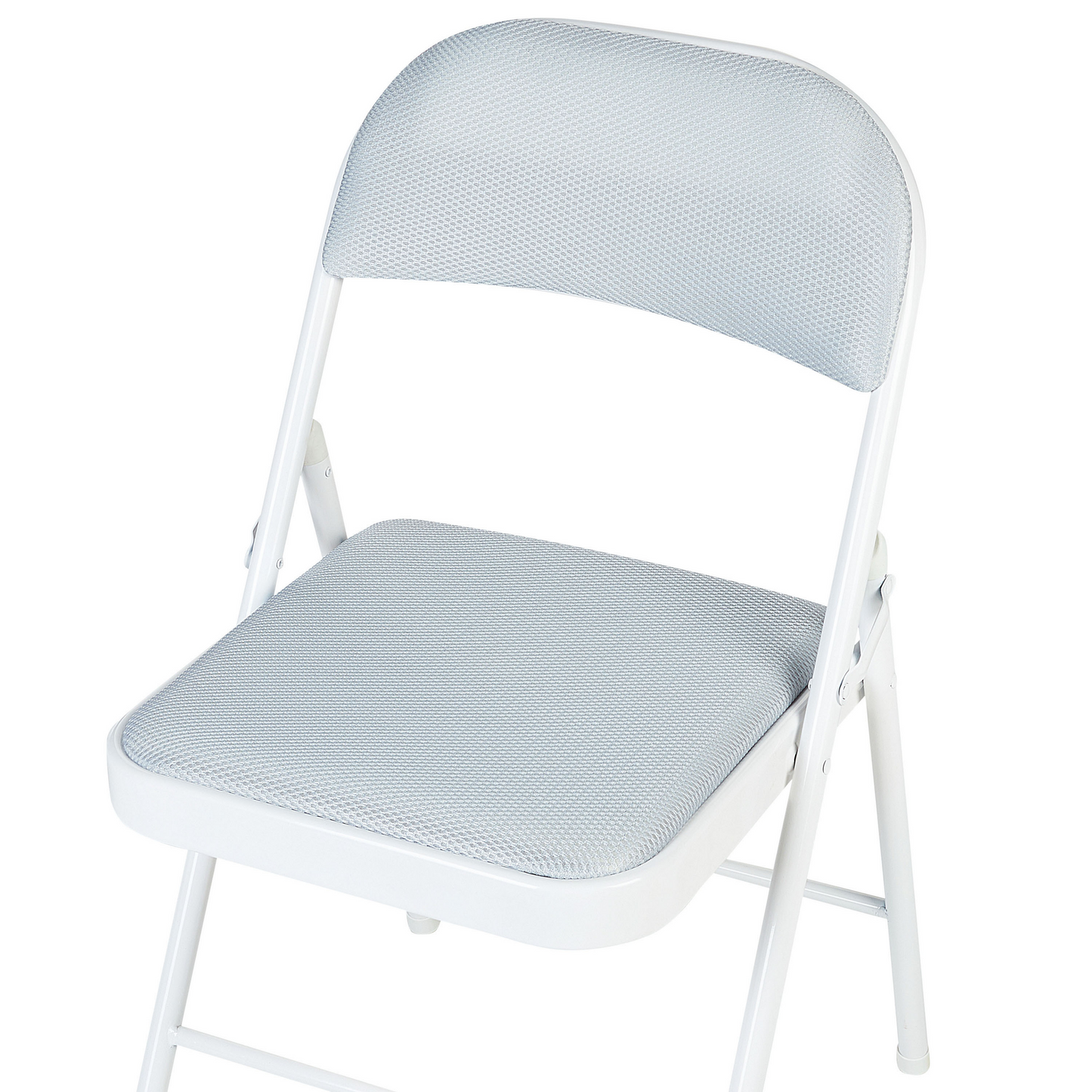 Set Of 4 Folding Chairs Light Grey Padded Seats White Frame