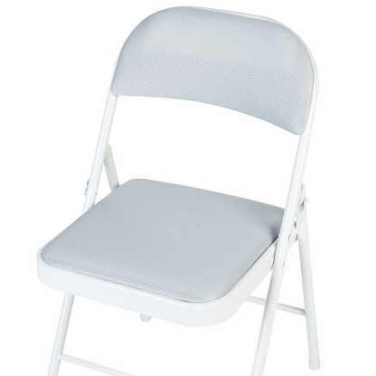 Set Of 4 Folding Chairs Light Grey Padded Seats White Frame