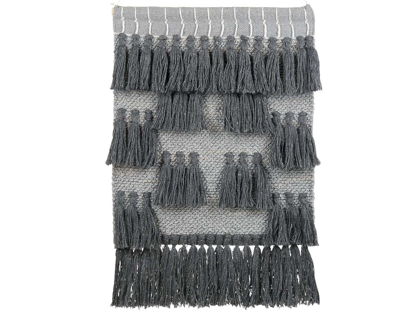 Grey Cotton Wall Hanging With Tassels Handwoven Boho Modern Decor For Living Room