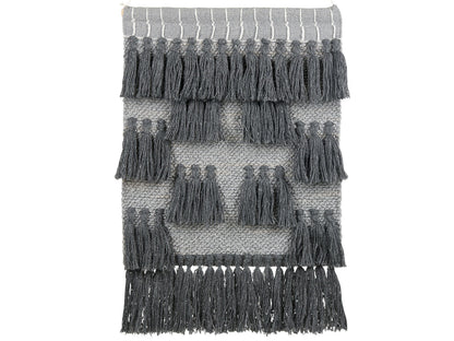 Grey Cotton Wall Hanging With Tassels Handwoven Boho Modern Decor For Living Room