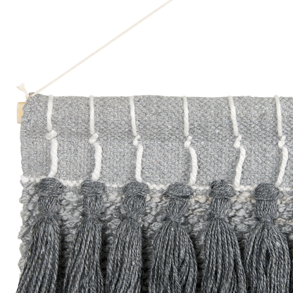 Grey Cotton Wall Hanging With Tassels Handwoven Boho Modern Decor For Living Room