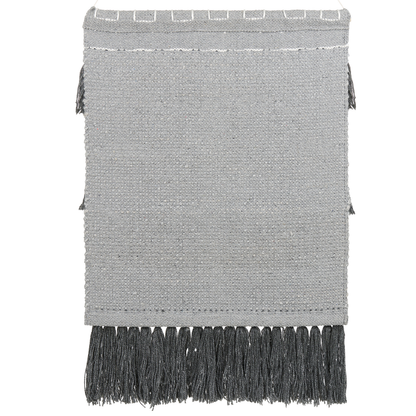 Grey Cotton Wall Hanging With Tassels Handwoven Boho Modern Decor For Living Room