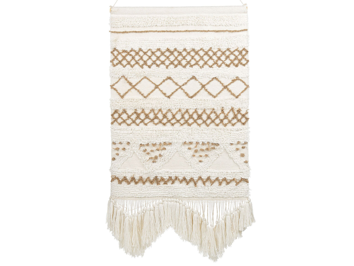 Beige Cotton Wall Hanging Light Handwoven With Tassels