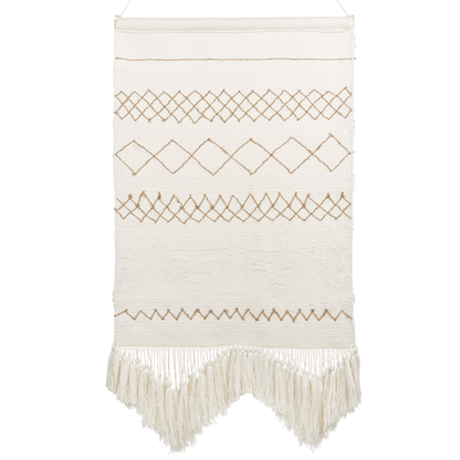 Beige Cotton Wall Hanging Light Handwoven With Tassels