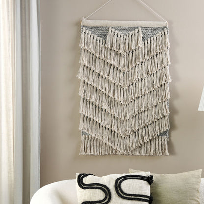 Beige Handwoven Cotton Wall Hanging Tassels